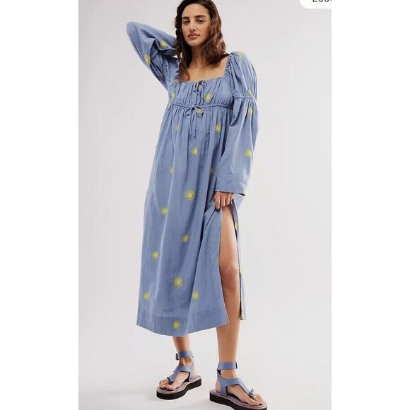 Free People Emory Embroidered Midi Dress Size L - Picture 2 of 10